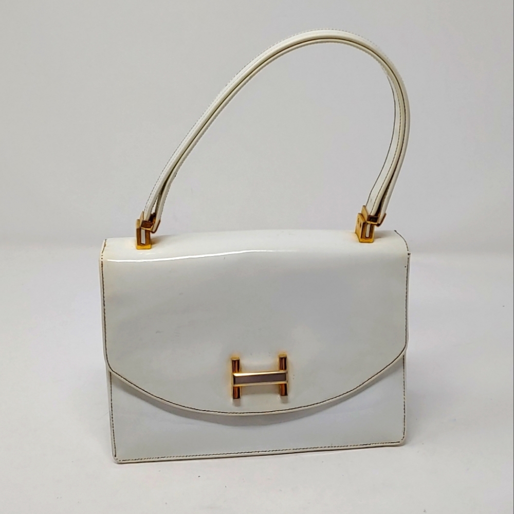 Vintage White Mini Top-Handle Bag with Gold Hardware